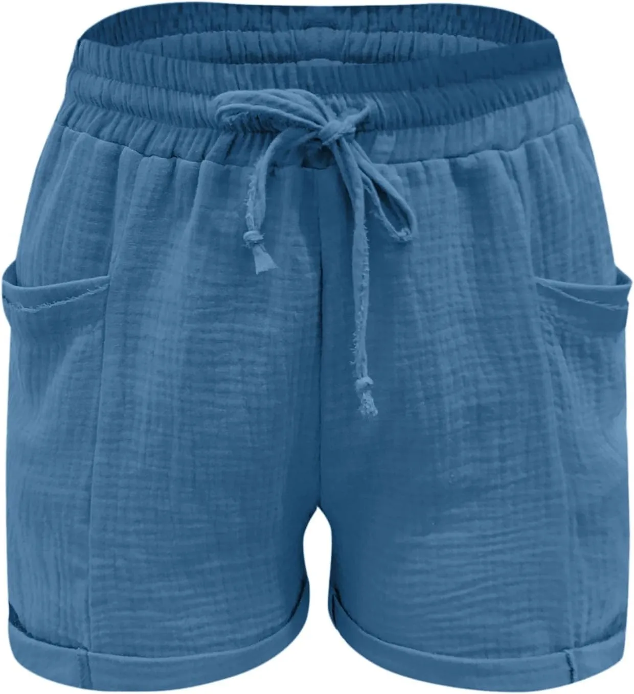 Linen Shorts for Women Plus Size Summer Trendy 2024 Self Tie Waist Casual Shorts Loose Drawstring Beach Shorts with Pockets