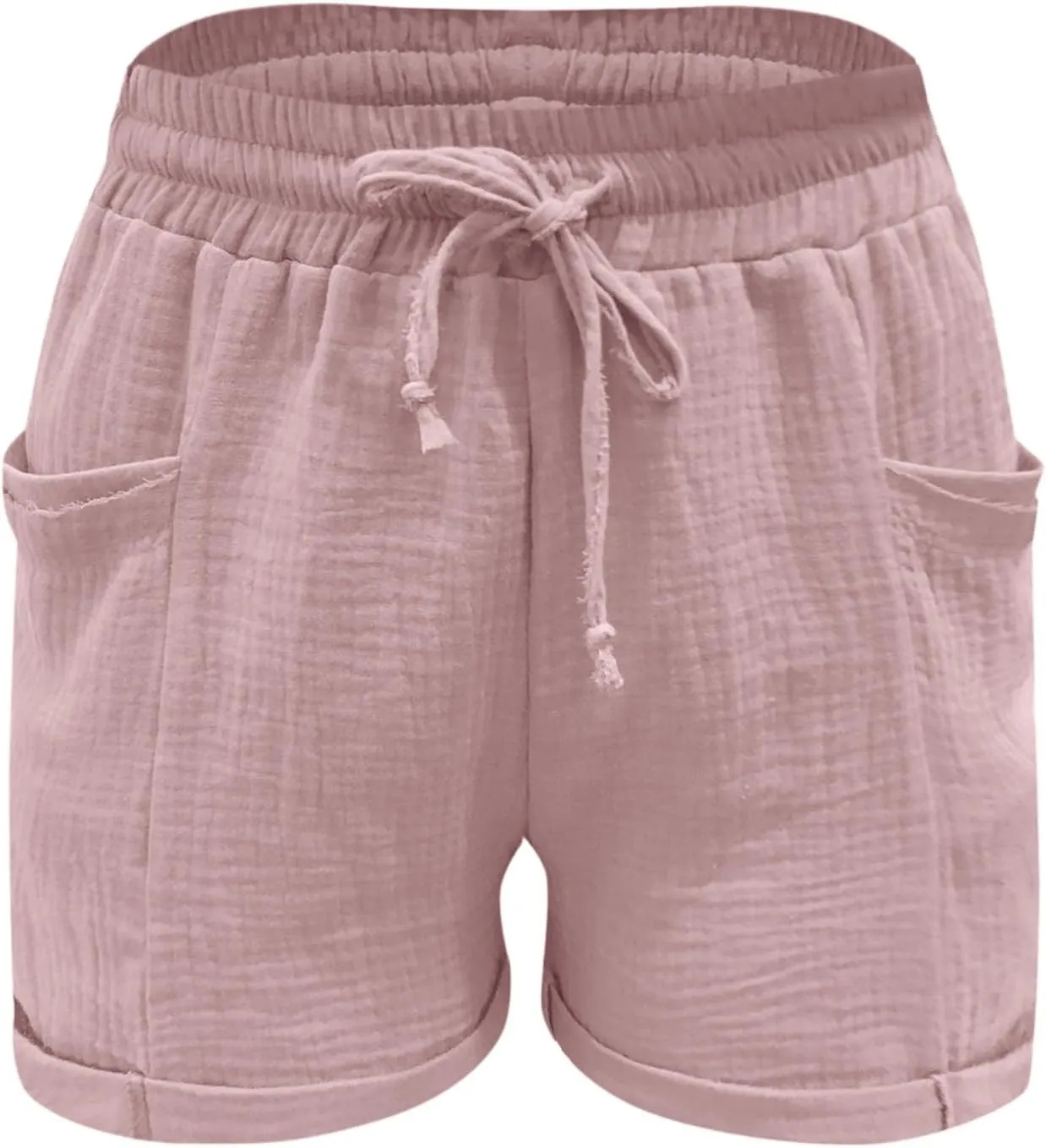 Linen Shorts for Women Plus Size Summer Trendy 2024 Self Tie Waist Casual Shorts Loose Drawstring Beach Shorts with Pockets