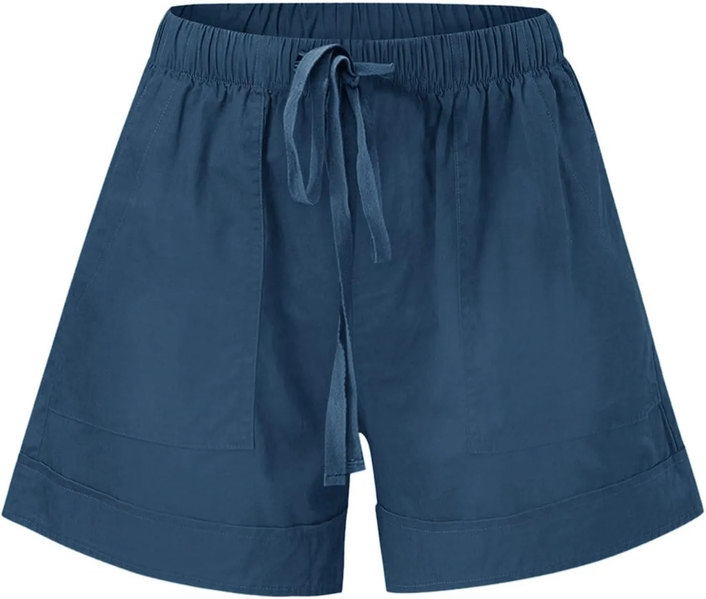 Linen Shorts for Women with Pockets Drawstring Elastic High Waist Pants Casual Plus Size Shorts Summer Beach Shorts