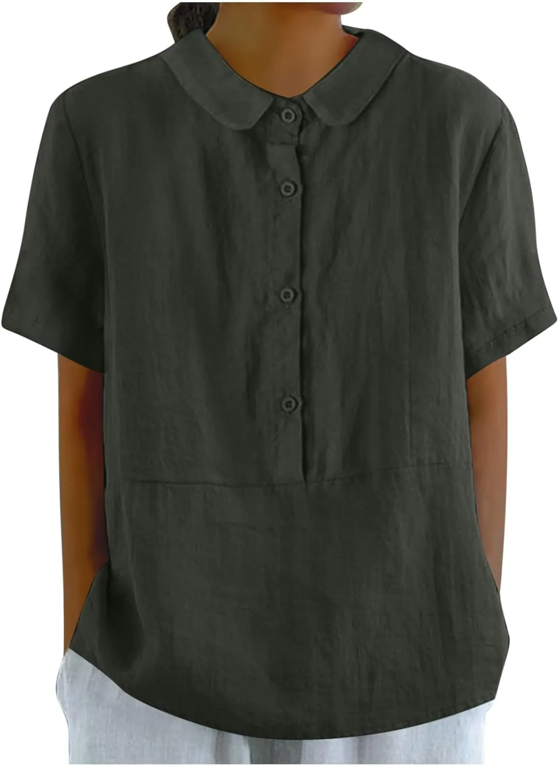 Linen Tops Teen Girls T Shirts Short Sleeve Button Down Up Shirt Casual Collared V Neck Tops Shirts Short Sleeve Linen