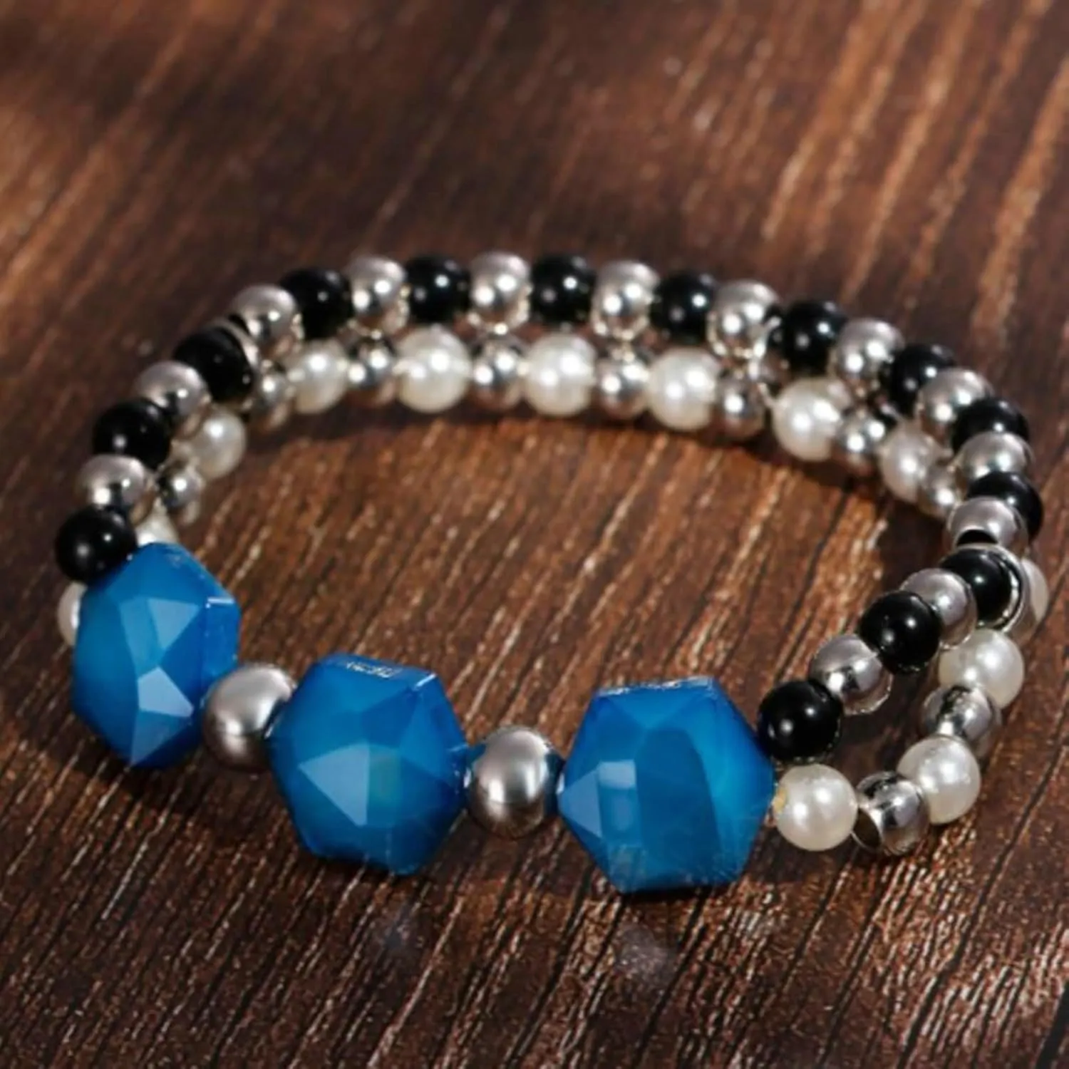 Link Bracelets for Women, Link Chain Bracelet Double Layer Bead Chain Stainless Steel
