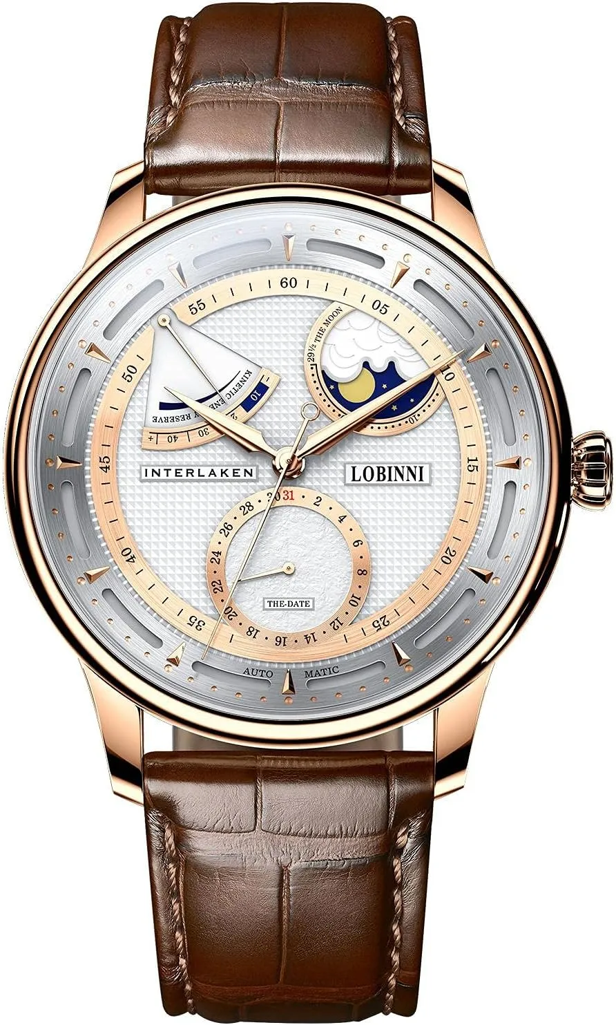 LOBINNI Men's Moon Phase Mechanical Automatic Watch Waterproof Wrist Dress Fashion Luxury Watches for Men