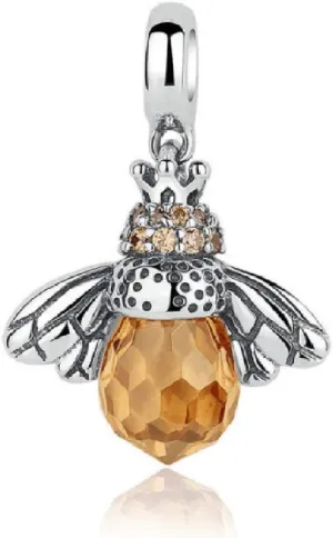 Love Animal Charm Authentic 925 Sterling Silver Lucky Charm Pet Dangle Pendant Charm Crystal Birthstone Christmas Beads for Charm Bracelet (Honeybee Charm)
