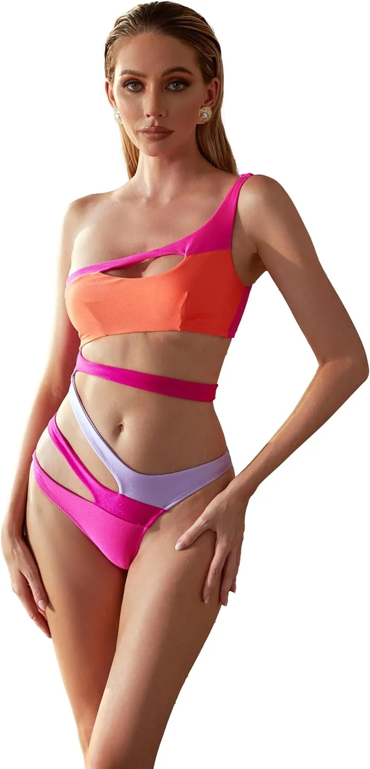 LUMINOVA Color-Block One-Piece Swimsuit (Coral/Pink)