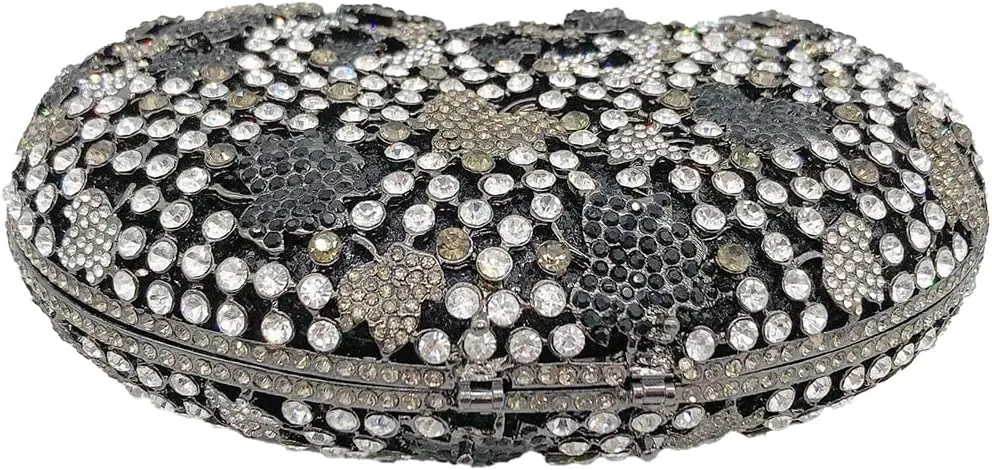 Luxury Hollow Grape Leaf Rhinestone Evening Clutch Shell Shaped Crystal Handbag Party and Wedding Purse