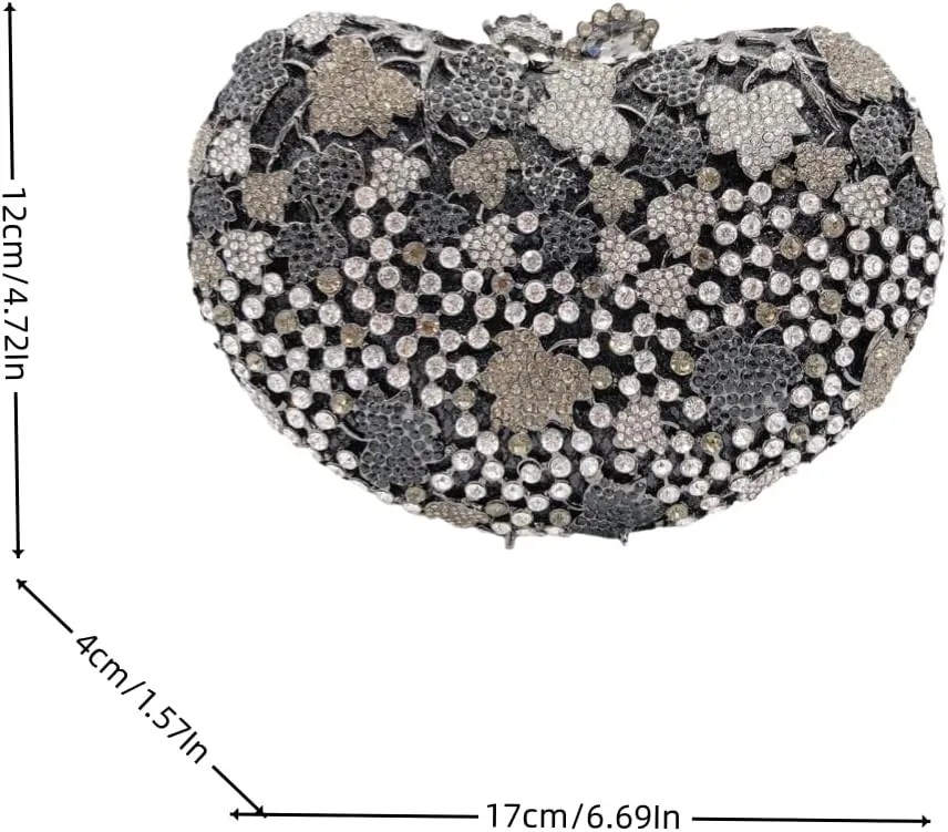 Luxury Hollow Grape Leaf Rhinestone Evening Clutch Shell Shaped Crystal Handbag Party and Wedding Purse