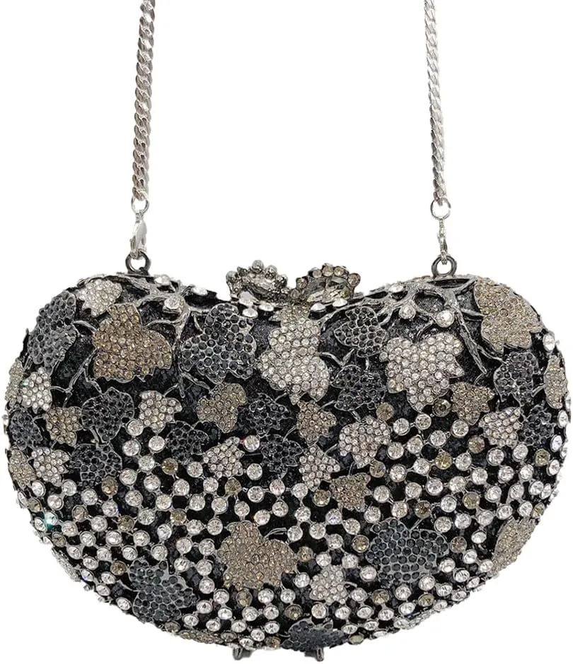 Luxury Hollow Grape Leaf Rhinestone Evening Clutch Shell Shaped Crystal Handbag Party and Wedding Purse