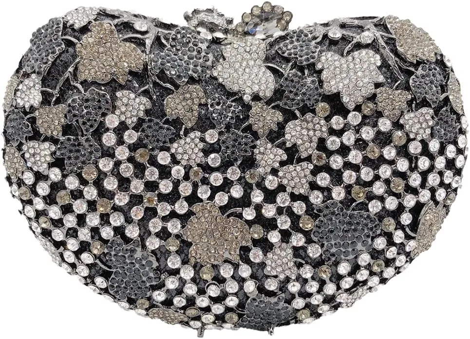 Luxury Hollow Grape Leaf Rhinestone Evening Clutch Shell Shaped Crystal Handbag Party and Wedding Purse
