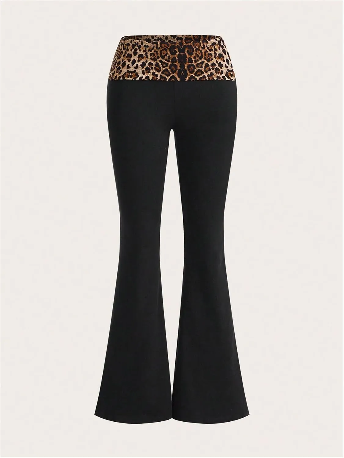 MakeMeChic Women's Flared Leg Pants Leopard Print Elastic Waist Y2K Bootcut Trousers Bell Bottoms