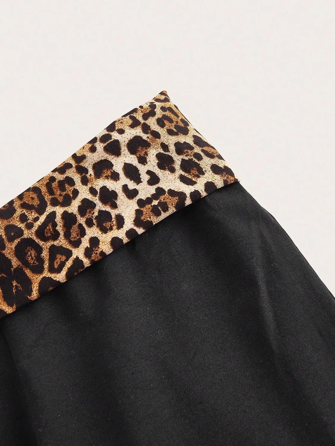MakeMeChic Women's Flared Leg Pants Leopard Print Elastic Waist Y2K Bootcut Trousers Bell Bottoms