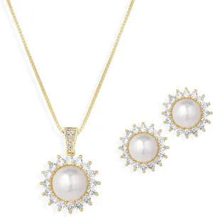 Mariell Freshwater Pearl 14K Gold Plated Wedding Necklace Earrings Set for Brides, Bridesmaids, Birthday Gift, Everyday Wear