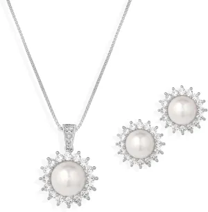 Mariell Freshwater Pearl Wedding Necklace and Earrings Jewelry Set for Brides, Bridesmaids, Birthday Gift, Everyday Wear