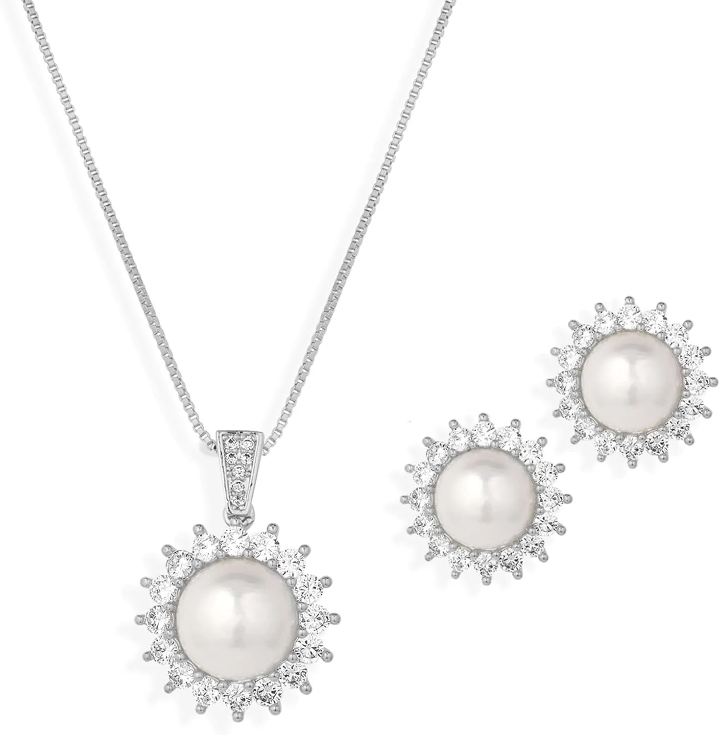 Mariell Freshwater Pearl Wedding Necklace and Earrings Jewelry Set for Brides, Bridesmaids, Birthday Gift, Everyday Wear