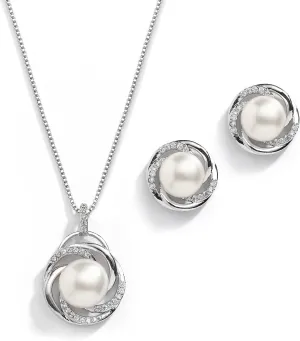 Mariell Freshwater Pearl Wedding Necklace Earrings Jewelry Set for Brides, Bridesmaids, Birthday Gift