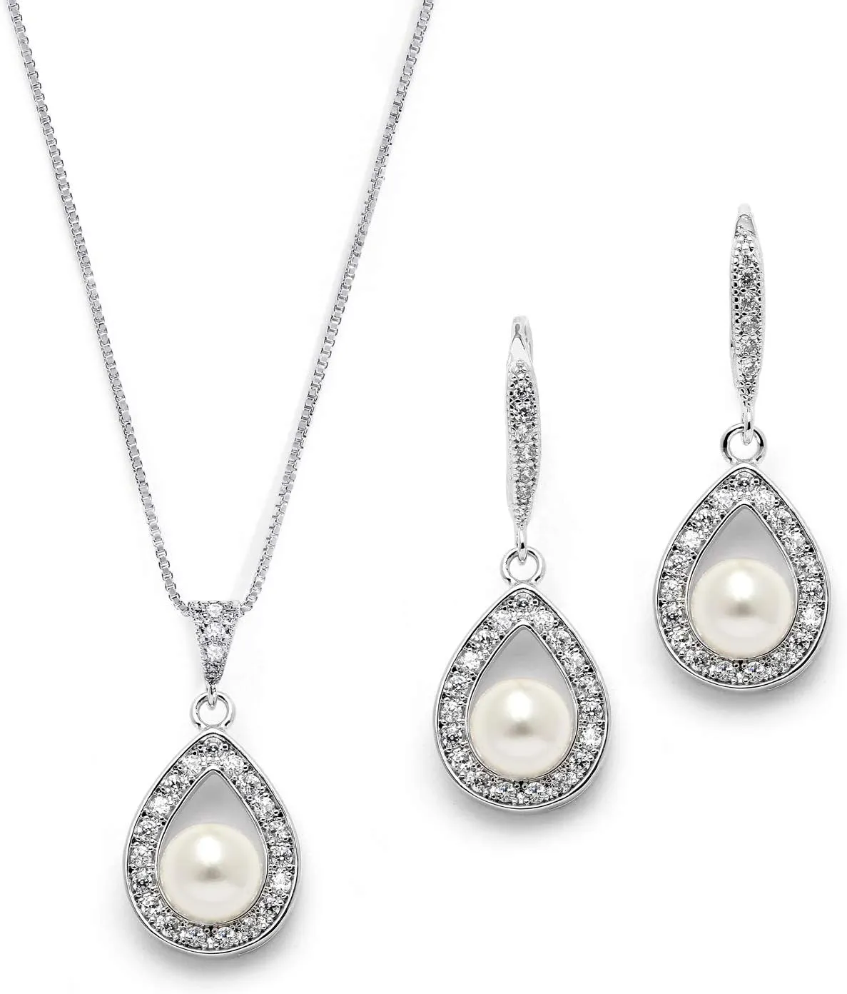 Mariell Pearl Necklace and Drop Earrings Wedding Jewelry Set for Brides, Bridesmaids, Birthday Gift