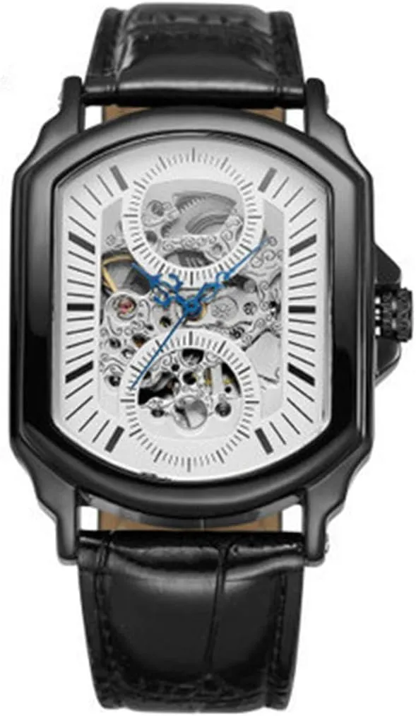 MASTOP Luxury Men's Watches Skeleton Automatic Self Winding Watch with Premium Leather Band Dress Watch