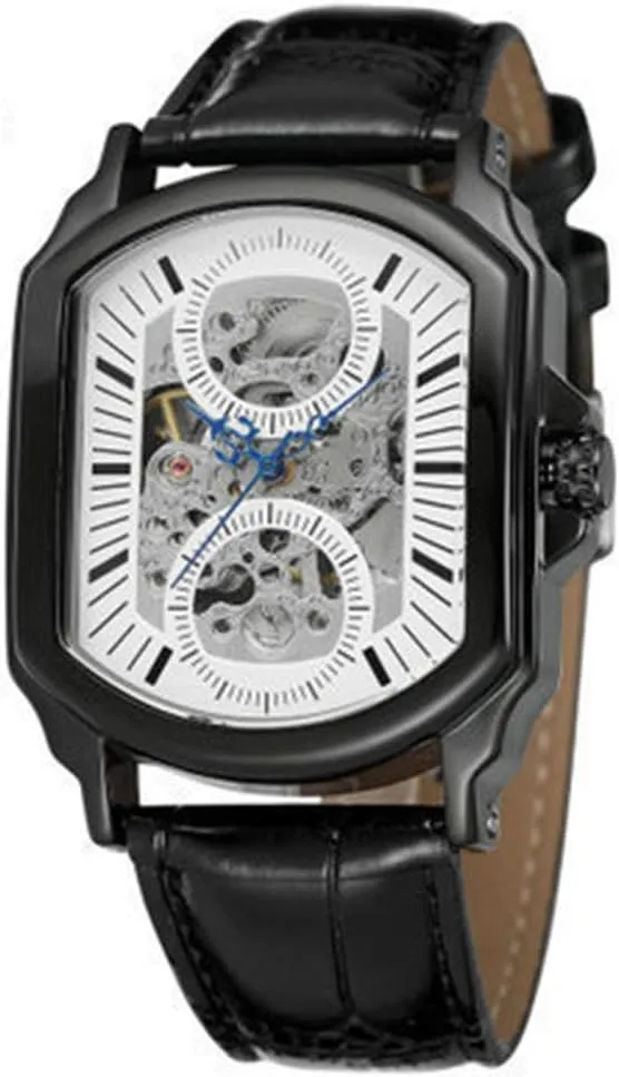 MASTOP Luxury Men's Watches Skeleton Automatic Self Winding Watch with Premium Leather Band Dress Watch