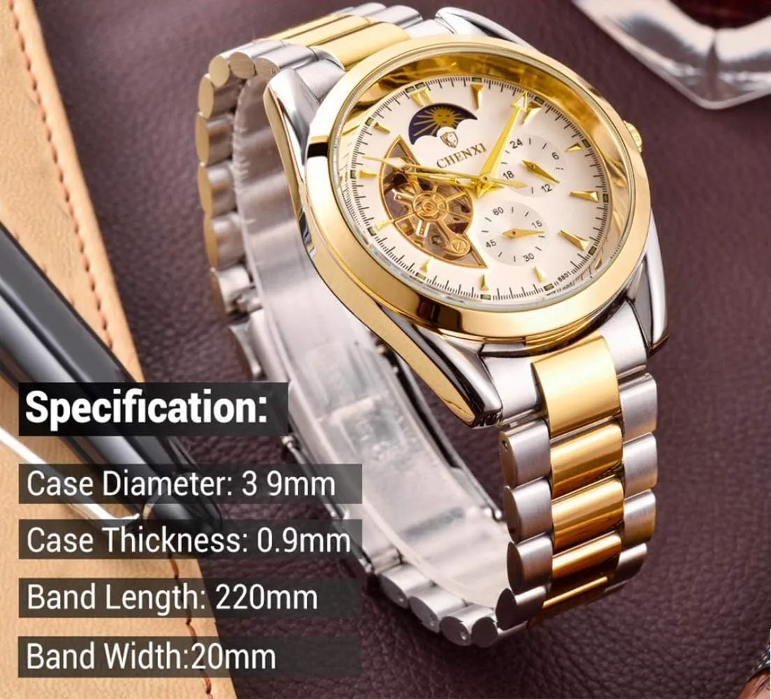 MASTOPMens Automatic Mechanical Watches Stainless Steel Tourbillon Moon Phase Waterproof Classic Analog Dress Wrist Watch