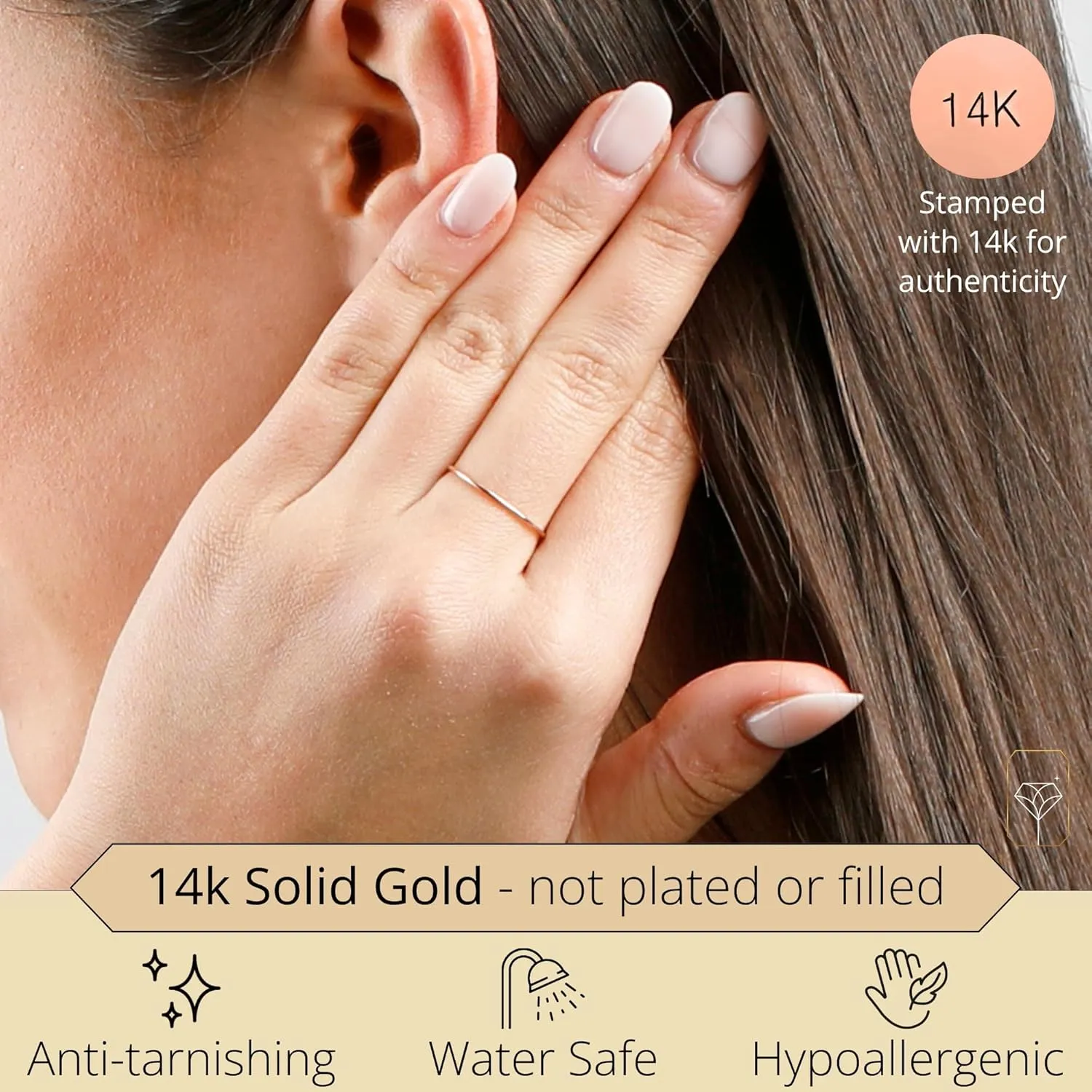 MAX   STONE 1MM Thin 14k Gold Wedding Band Ring for Women Dainty Stacking Ring in Rose White or Yellow Gold Hypoallergenic Anti Tarnish Spacer Ring Sizes 4.5 to 10