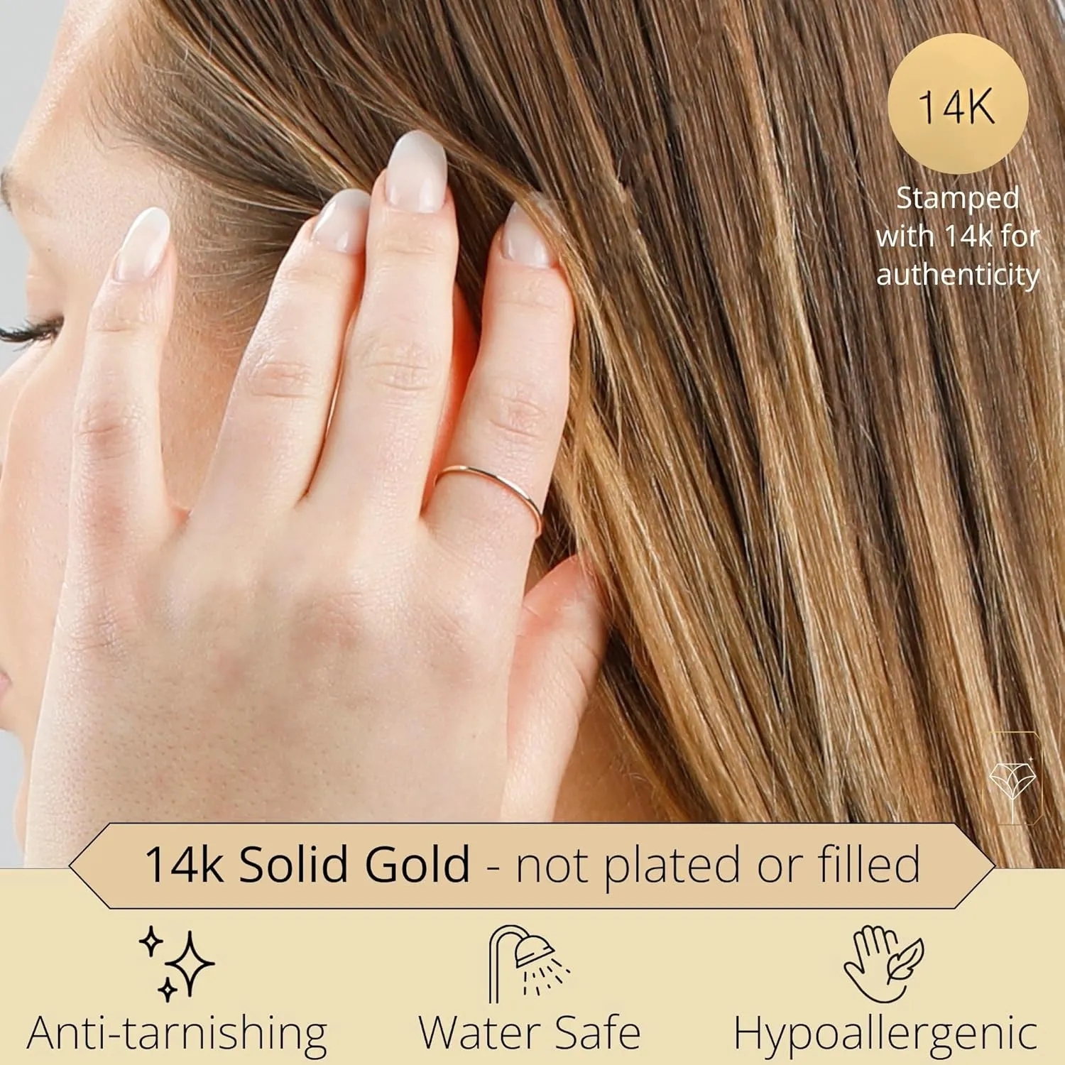 MAX   STONE 1MM Thin 14k Gold Wedding Band Ring for Women Dainty Stacking Ring in Rose White or Yellow Gold Hypoallergenic Anti Tarnish Spacer Ring Sizes 4.5 to 10