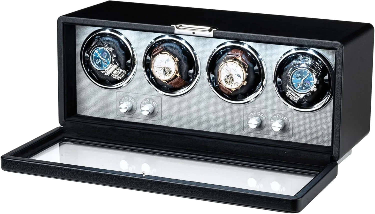 Mcbazel High-End Watch Winder for Automatic Watches with LED Light, Super Quiet Motor, 4 Watch Winder for Man/Woman, Black