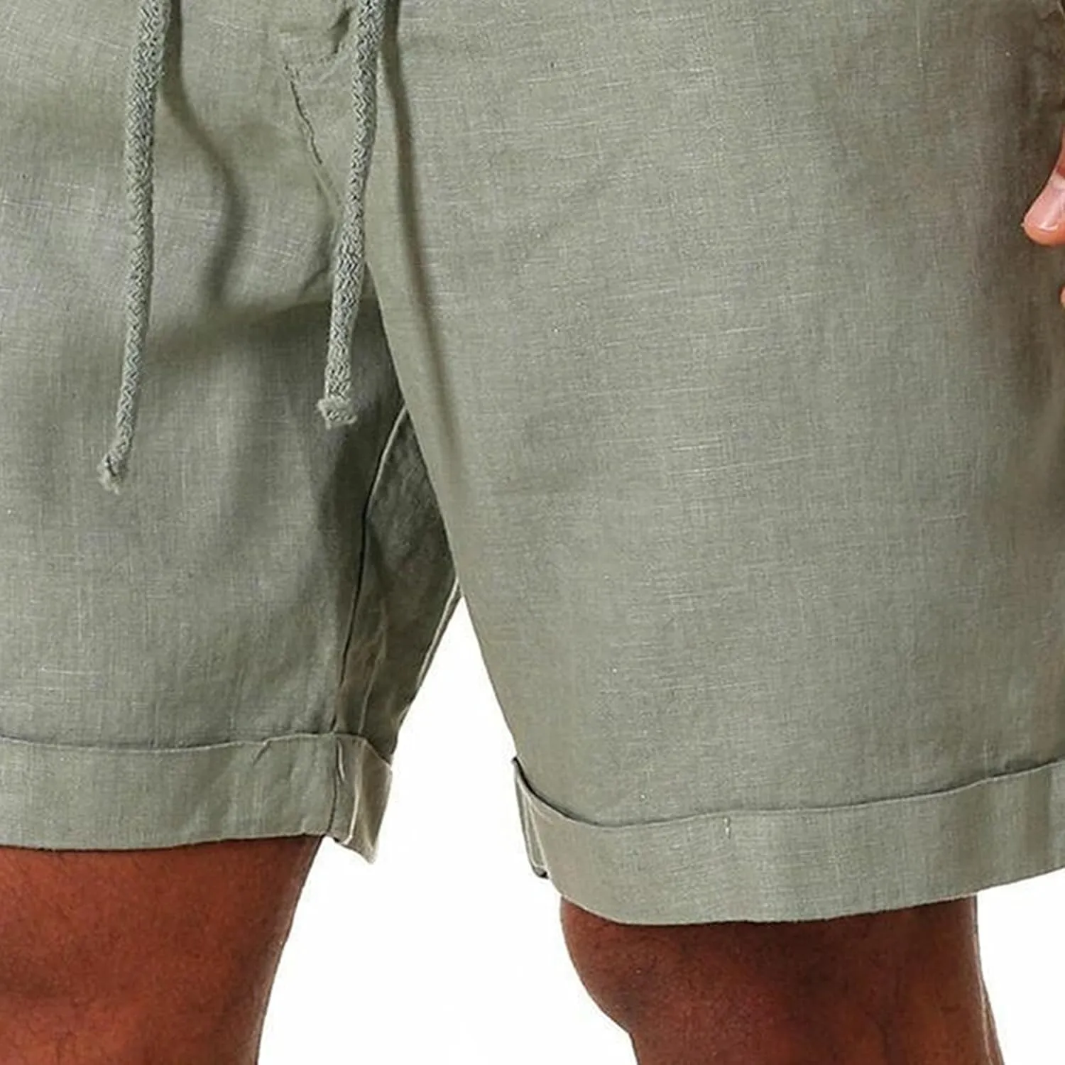 Men Linen Solid Color Lace-Up Casual Shorts Classic Summer Beach Shorts with Pocket Cotton Slim-Fit Gym Yoga Shorts