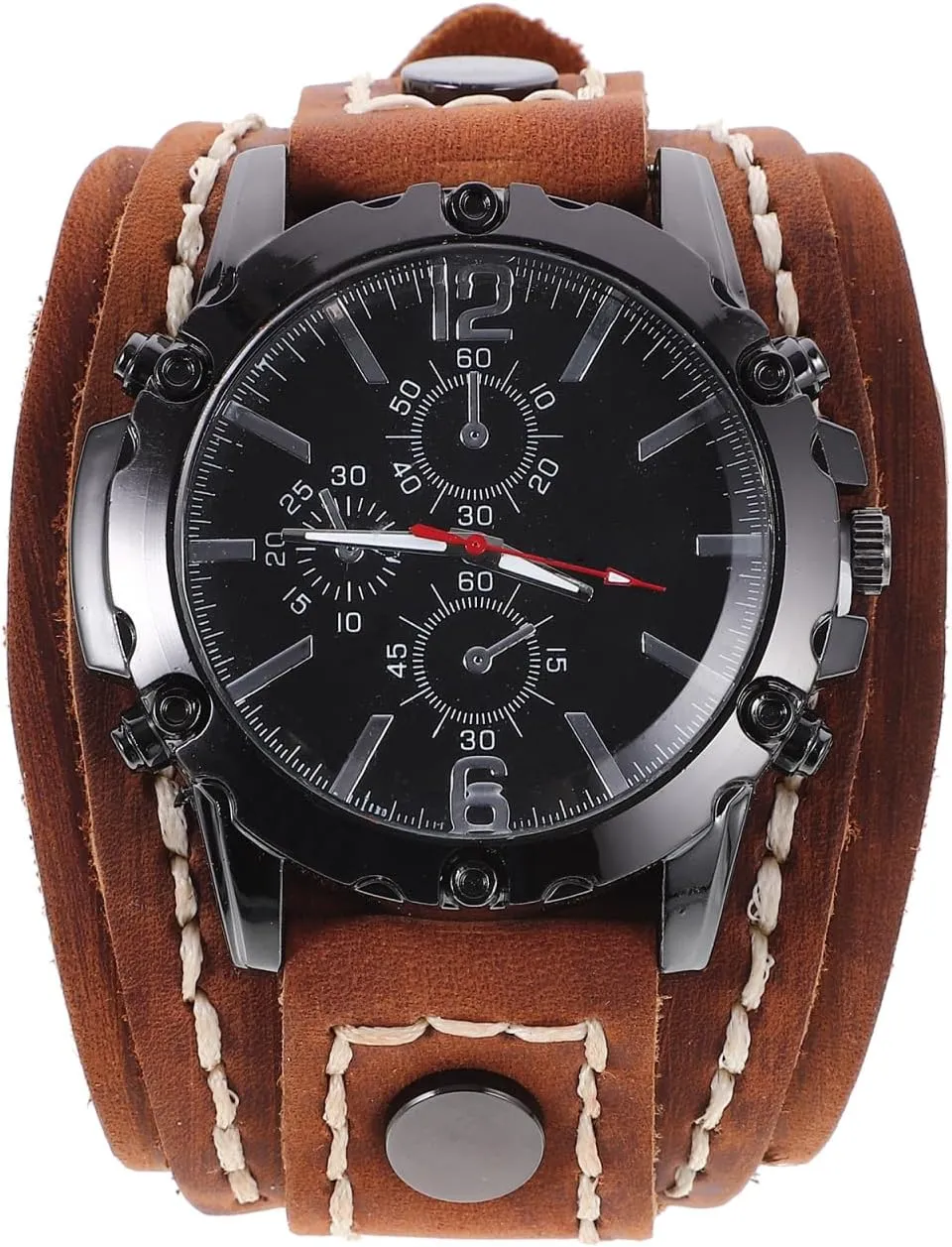 Men Wristwatch:Leather Cuff Watch Analog Quartz Watch for Men
