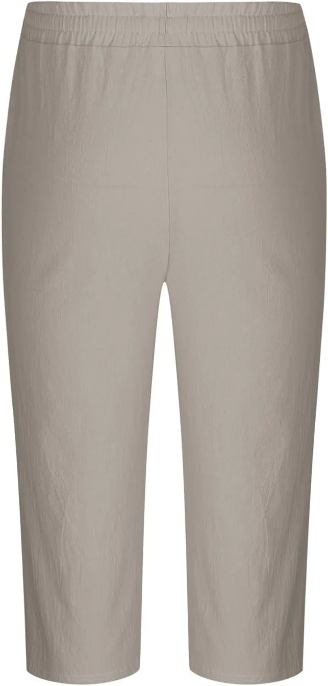 Mens Capri Pants Summer Baggy Casual Linen High Waist Drawstring Harem Pants Lightweight Solid Beach Wide Leg Capris
