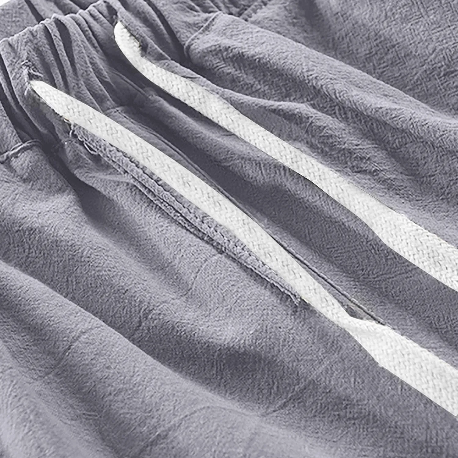 Mens Capri Pants Summer Baggy Casual Linen High Waist Drawstring Harem Pants Lightweight Solid Beach Wide Leg Capris