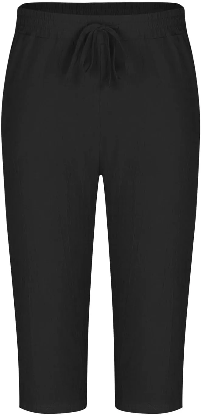 Mens Capri Pants Summer Baggy Casual Linen High Waist Drawstring Harem Pants Lightweight Solid Beach Wide Leg Capris