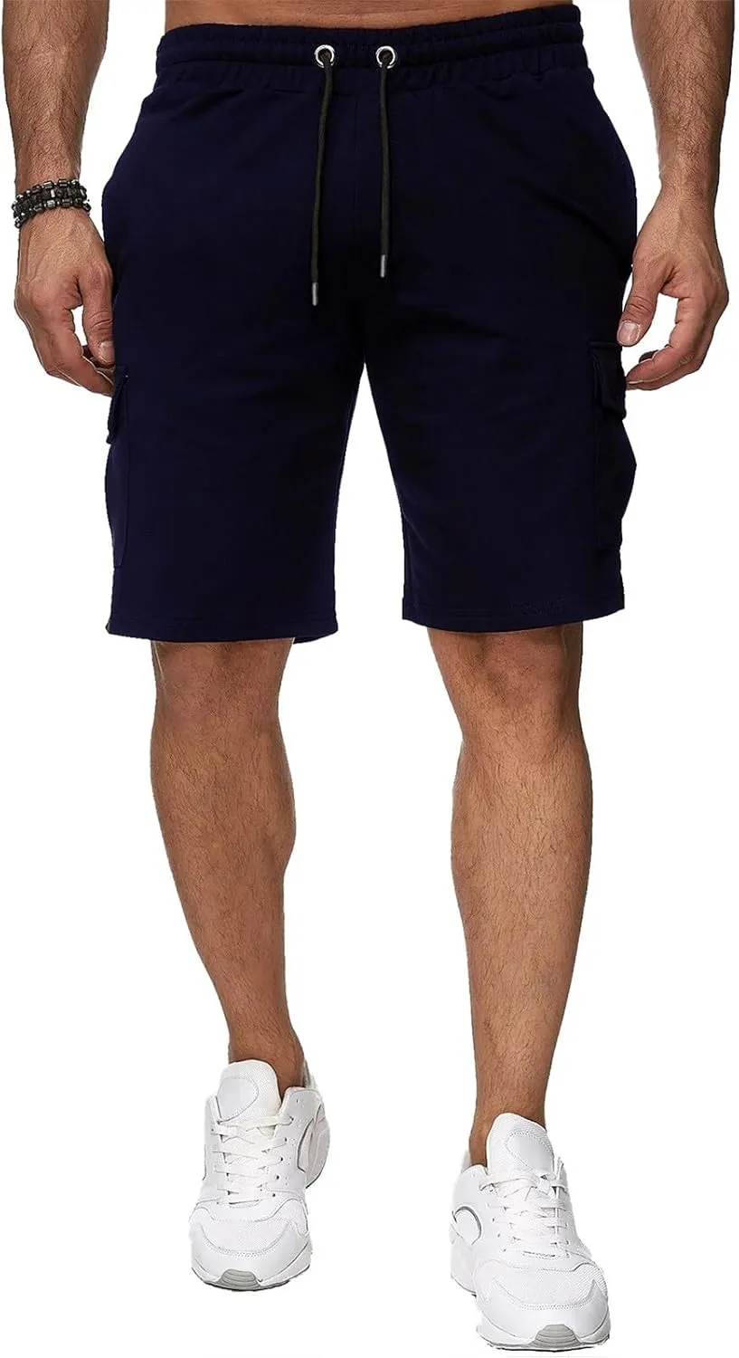 Mens Cargo Shorts Elastic Waistband Multi Pockets Casual Work Shorts for Men Loose Fit Lightweight Gym Workout Running Shorts