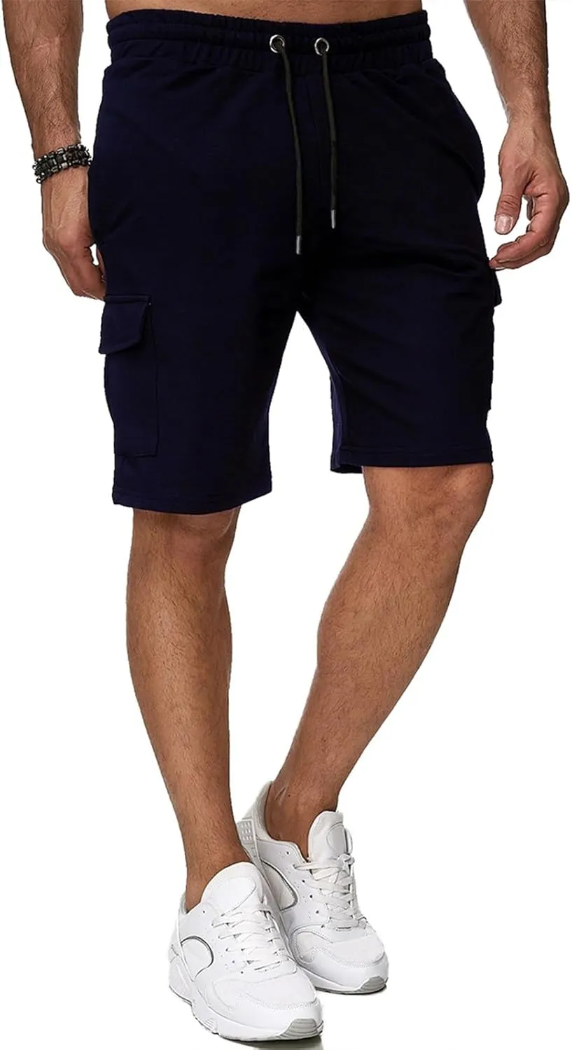 Mens Cargo Shorts Elastic Waistband Multi Pockets Casual Work Shorts for Men Loose Fit Lightweight Gym Workout Running Shorts