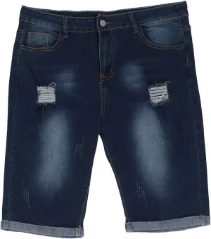 Mens Casual Denim Shorts Stretch Slim Fit Washed Distressed Rolled Ripped Jean Shorts for Men Front Zip Buttons Shorts