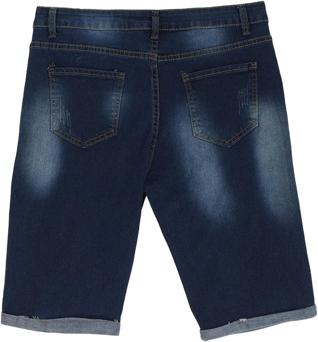Mens Casual Denim Shorts Stretch Slim Fit Washed Distressed Rolled Ripped Jean Shorts for Men Front Zip Buttons Shorts