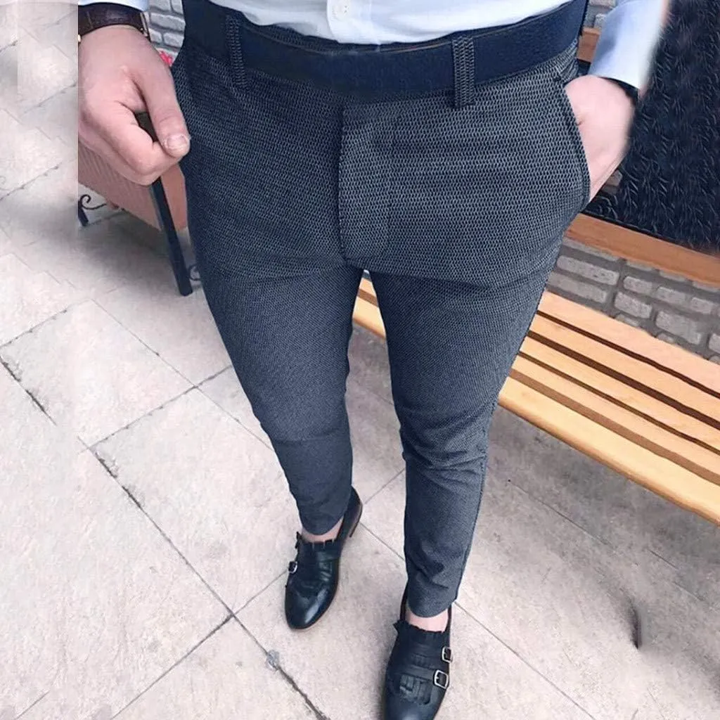 Men's Casual Plaid Dress Pants Stretch Flat-Front Suit Pant Slim Fit Ankle Length Pencil Tapered Trousers with Pockets