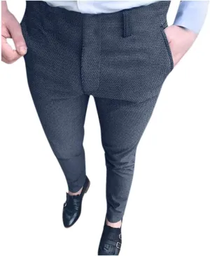 Men's Casual Plaid Dress Pants Stretch Flat-Front Suit Pant Slim Fit Ankle Length Pencil Tapered Trousers with Pockets
