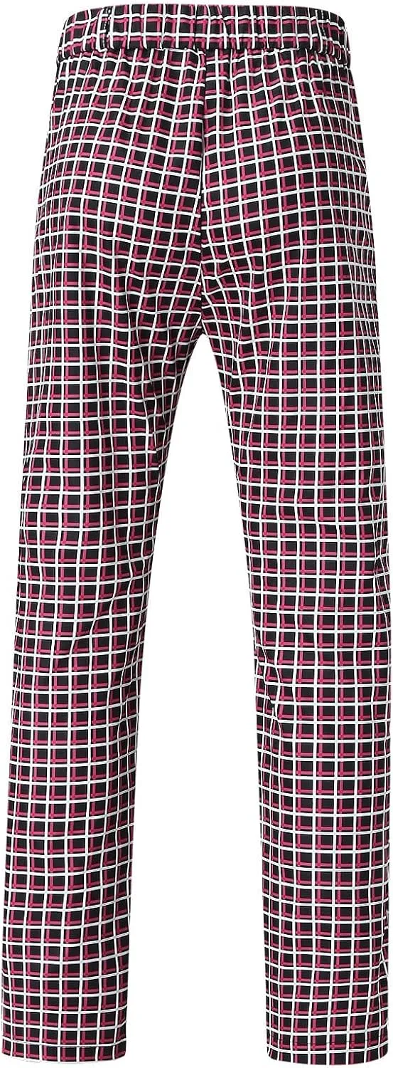 Mens Casual Plaid Pants Fashion Retro Tapered Stretch Slim Fit Business Dress Chino Pants Formal Lightweight Pants