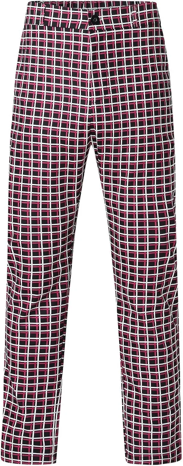 Mens Casual Plaid Pants Fashion Retro Tapered Stretch Slim Fit Business Dress Chino Pants Formal Lightweight Pants