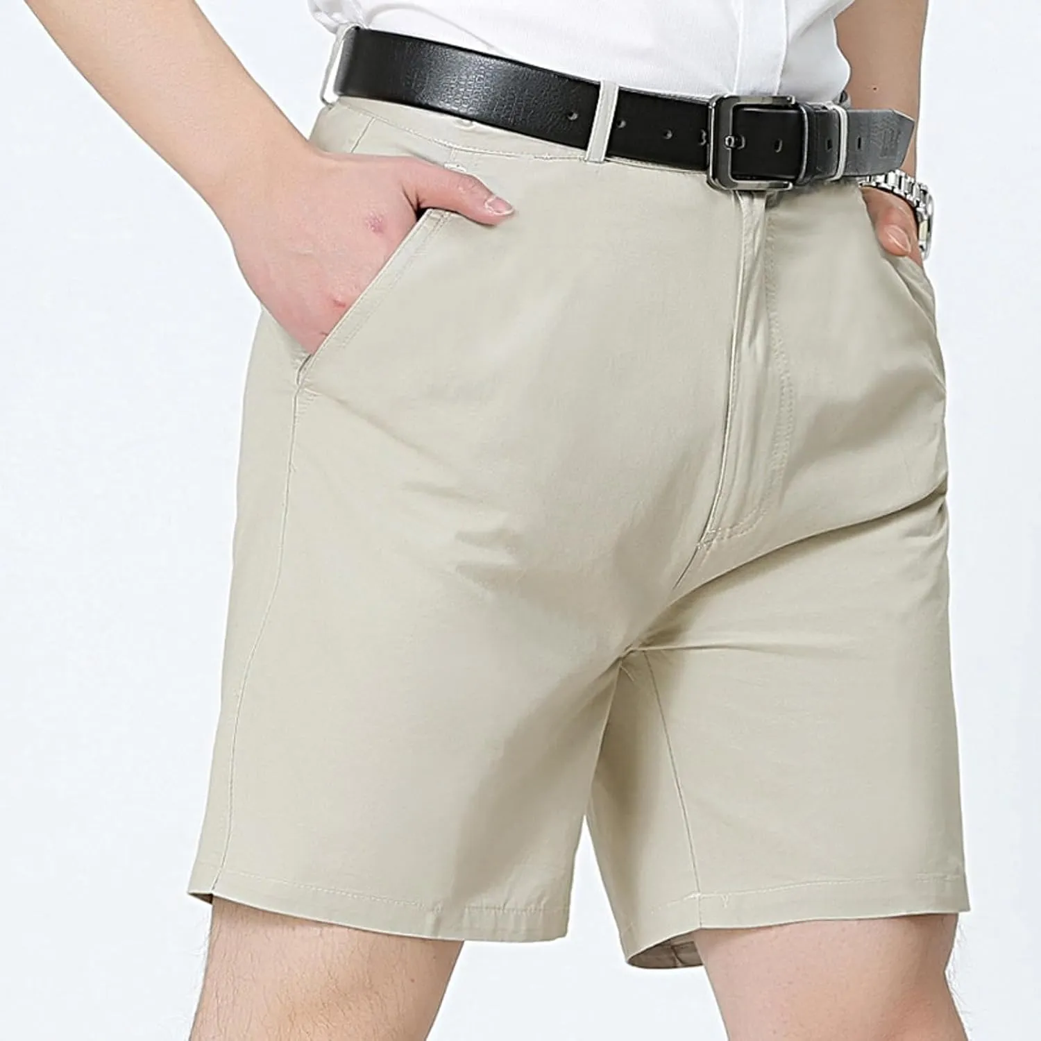 Mens Casual Shorts Cotton Slim Fit Chino Shorts Summer Flat Front Shorts with Pockets Travel Hawaii Lounge Holiday Beach