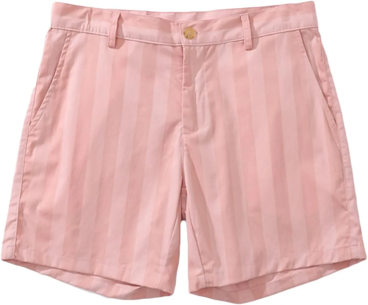 Mens Casual Striped Shorts Slim Fit 9" Inseam Chino Shorts Cotton Twill Flat Front Dress Shorts with Pockets Summer Outfits