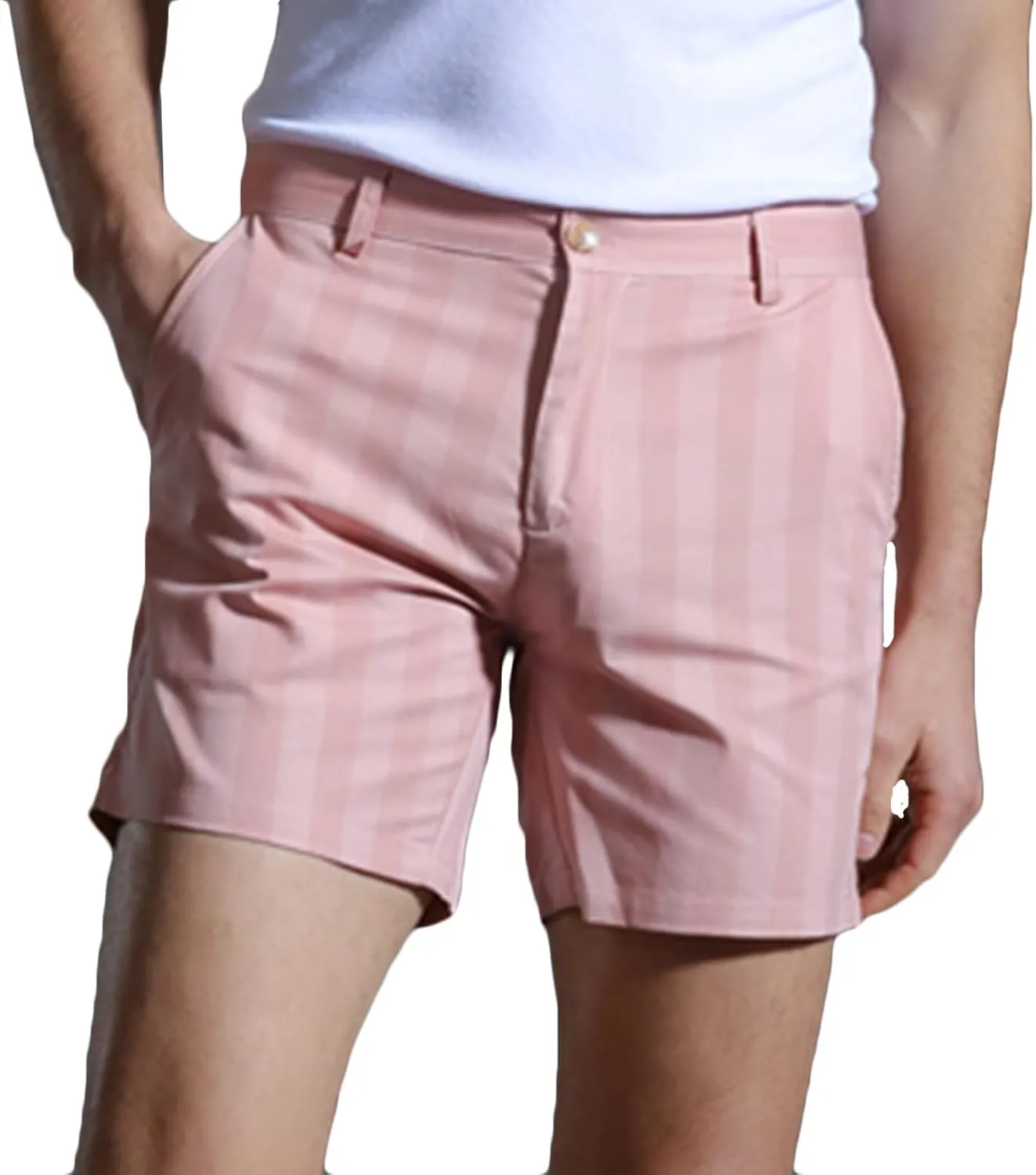 Mens Casual Striped Shorts Slim Fit 9" Inseam Chino Shorts Cotton Twill Flat Front Dress Shorts with Pockets Summer Outfits