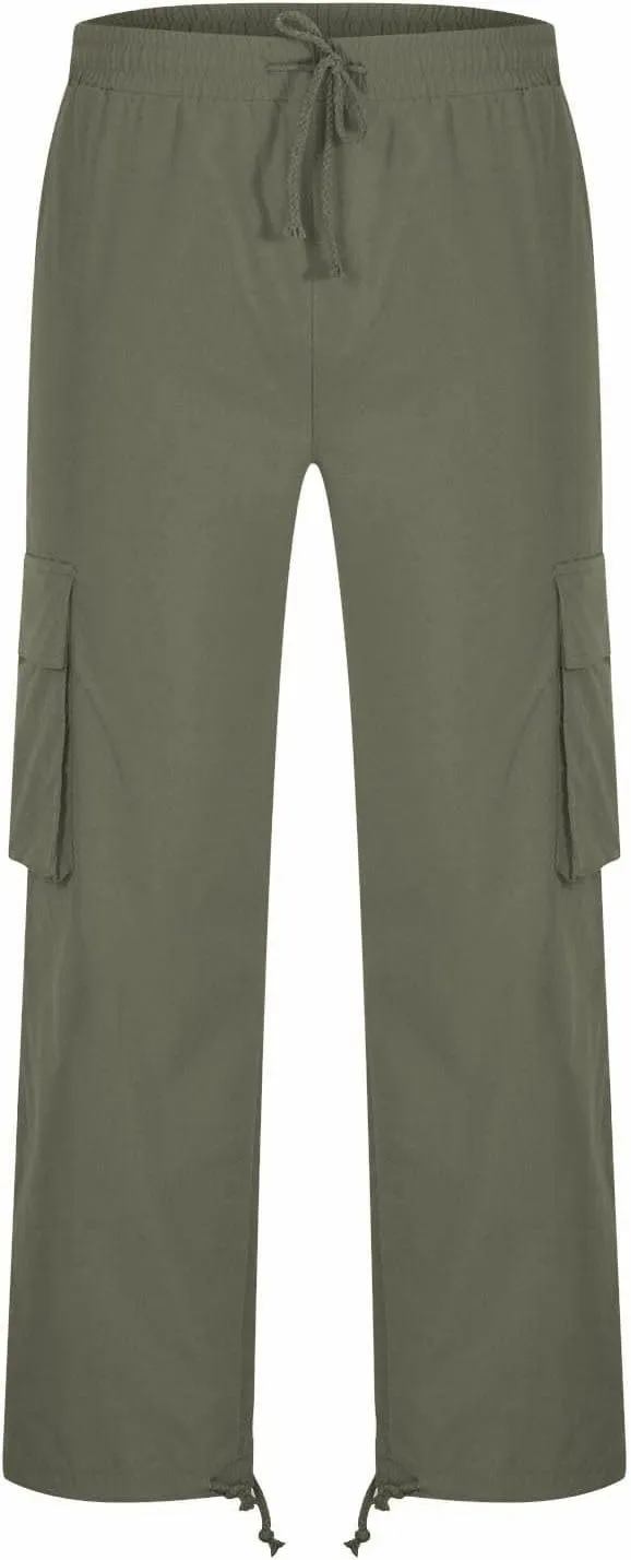 Mens Casual Waist Color Sports Cargo Pants Outdoor Wearing Pants with Pockets Joggers Loose Fit Hiking Trousers