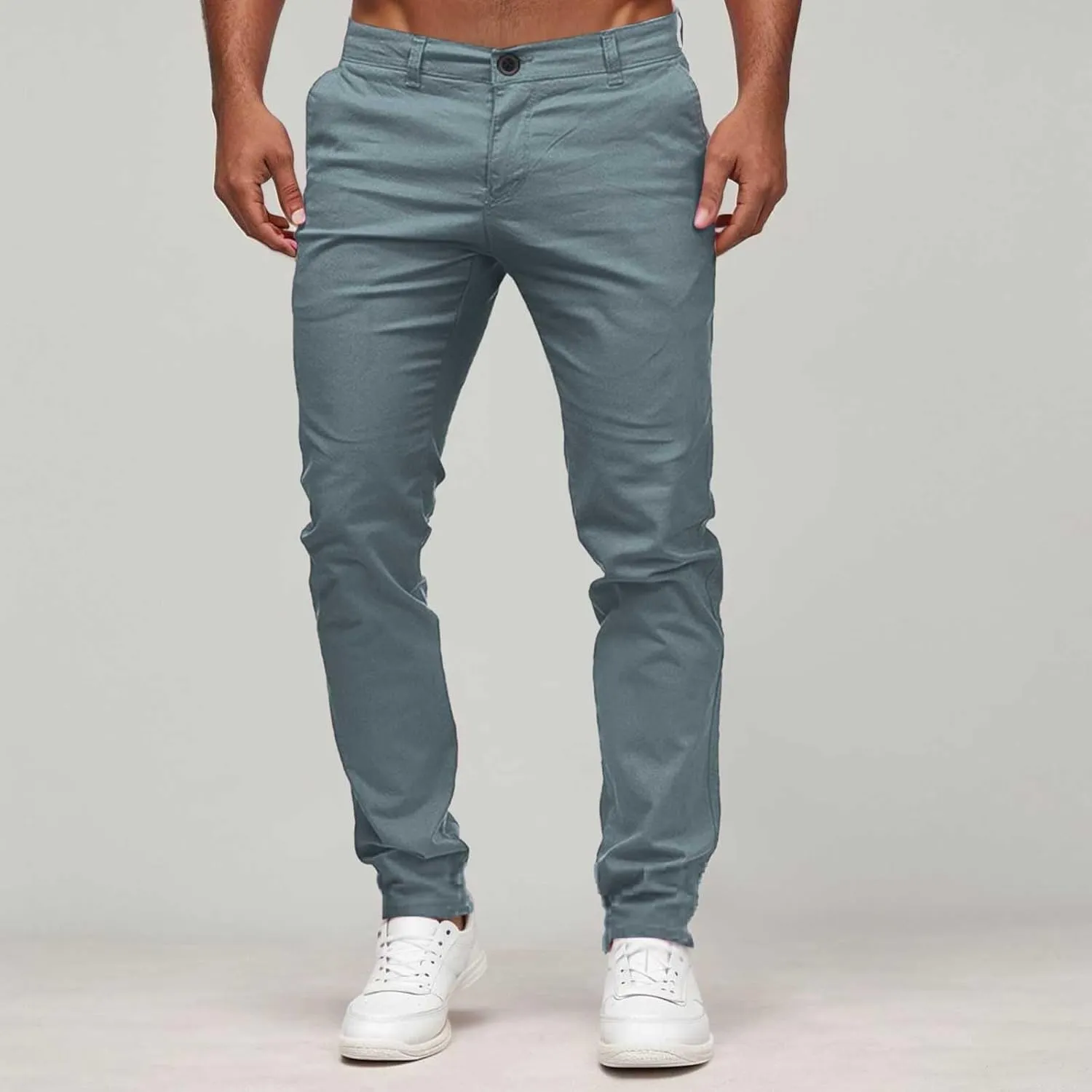 Mens Chino Pants Slim Fit Flat Front Stretch Skinny Straight Leg Classic Twill Dress Pants with Pockets