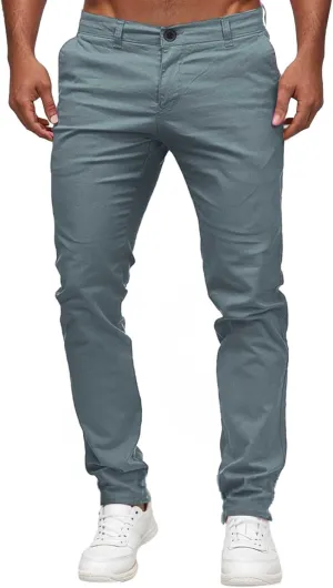 Mens Chino Pants Slim Fit Flat Front Stretch Skinny Straight Leg Classic Twill Dress Pants with Pockets