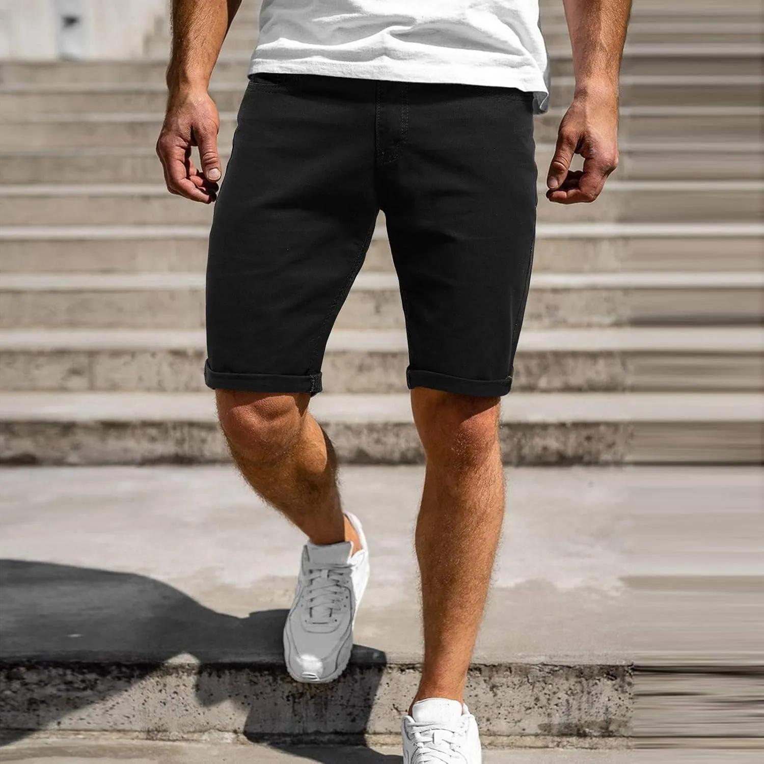 Mens Chino Shorts Big and Tall Casual Flat Front Comfy Stretch Golf Shorts Fashion Slim Fit 11" Inseam Khaki Shorts