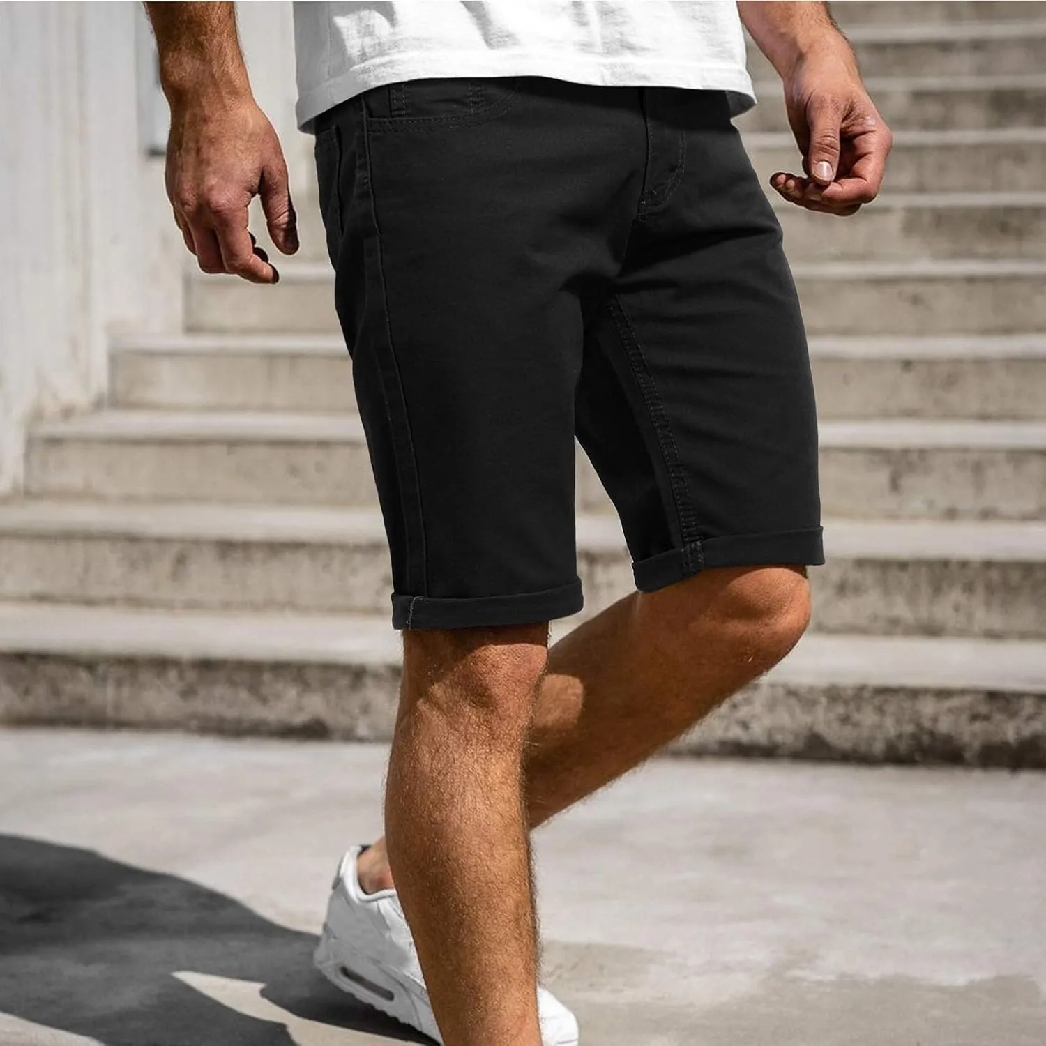 Mens Chino Shorts Big and Tall Casual Flat Front Comfy Stretch Golf Shorts Fashion Slim Fit 11" Inseam Khaki Shorts