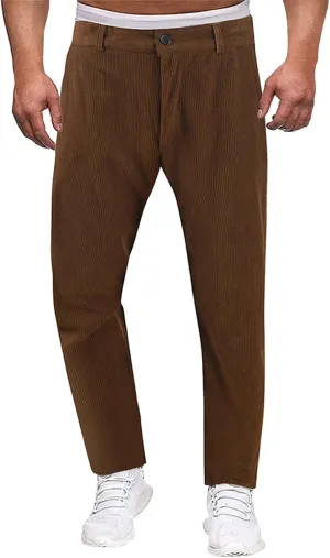 Mens Corduroy Pants Slim Fit Straight Leg Spring Casual Warm Up Pleated Pants Flat-Front Stretch Chino Work Trousers