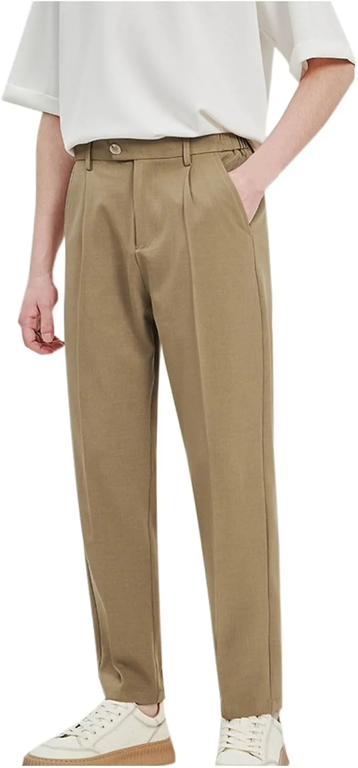 Men's Dress Pants Slim Fit Business Casual Office Trousers Stylish Straight Leg Bottoms for Work