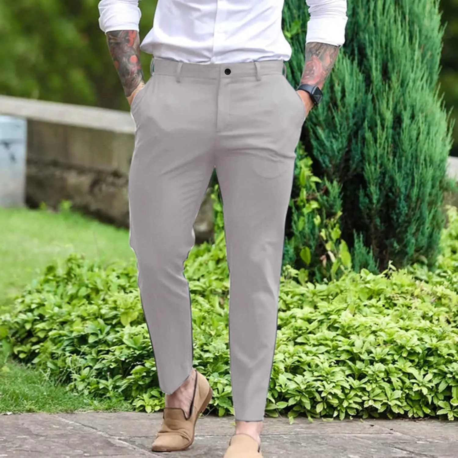 Mens Dress Pants Slim Fit Tapered Flat Front Travel Pant Business Casual Stretch Golf Dress Pants Work Slacks Trouser