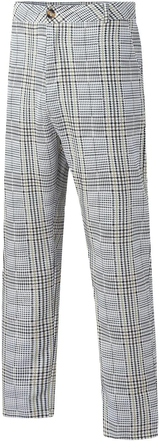 Mens Fashion Dress Pants Plaid Skinny Slim Fit Suit Pants Stretch Regular Fit Business Casual Floral Pencil Chinos Pants